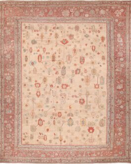 Antique Turkish Oushak Rug with a Grand Ivory Field